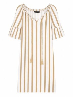 Mlle Gabrielle Beige and White Striped Midi Dress‎